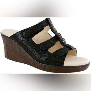SAS women’s wedge‎ black brown Velcro walking comfort shoes sandals summer 8WW
